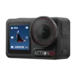 DJI Osmo Action 5 Pro action camera, front three-quarter view showing the side buttons