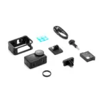 DJI Osmo Action 5 Pro Standard Combo contents including the camera, battery, protective frame, adhesive base and mounts