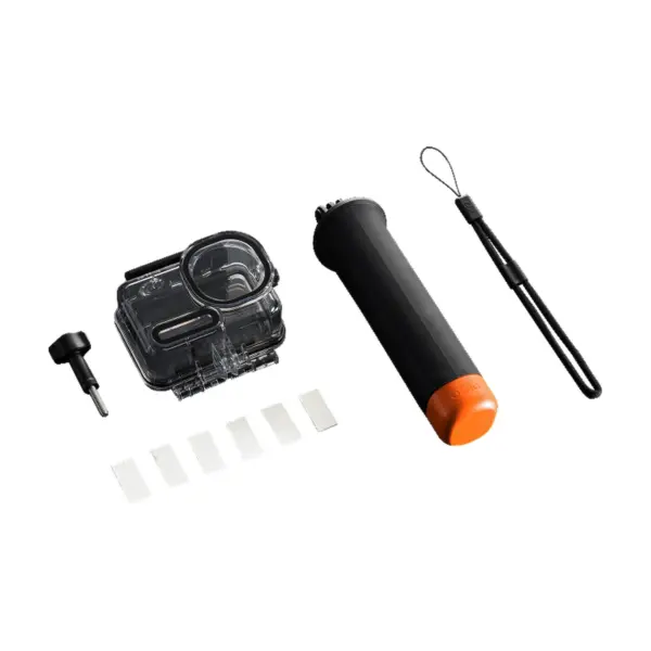 DJI Osmo Action 6 Diving Accessory Kit - the locking screw, waterproof case, floating handle, wrist strap and anti-fog inserts. Camera not included.