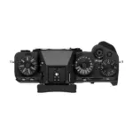 Fujifilm X-T5 mirrorless camera body in Black - top view showing the shutter speed, ISO and exposure compensation dials.
