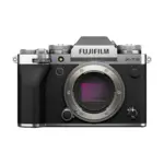 Fujifilm X-T5 mirrorless camera body in Silver - front view showing the lens mount and sensor.
