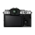Fujifilm X-T5 mirrorless camera body in Silver - rear view showing the touchscreen and viewfinder.