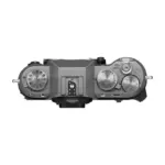 Fujifilm X-T50 mirrorless camera body in Silver - top view showing the Film Simulation and shutter dials.