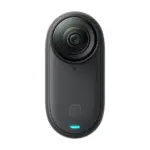 Insta360 GO 3S action camera in Cosmic Black - front view showing the lens and shutter button.
