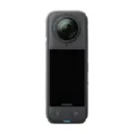 Insta360 X4 360 camera, front view with the touchscreen and lens