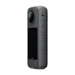 Insta360 X4 360 camera, angled view showing the side buttons