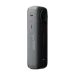 Insta360 X4 360 camera, side view with the power and shutter buttons