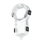 Insta360 X5 Invisible Dive Case - angled view showing the clear housing and dome lens port.