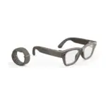 Meta Ray-Ban Display AI glasses in Sand, side view, with the Meta Neural Band.