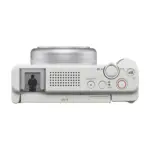 Sony ZV-1F vlog camera in white, top view with the Multi Interface Shoe and controls